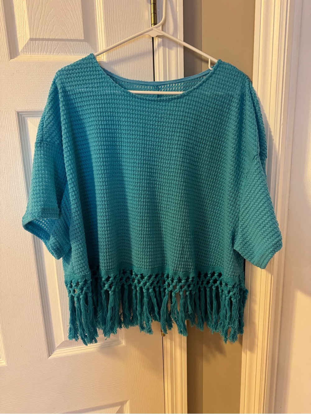 Turquoise Fringe Knit Top